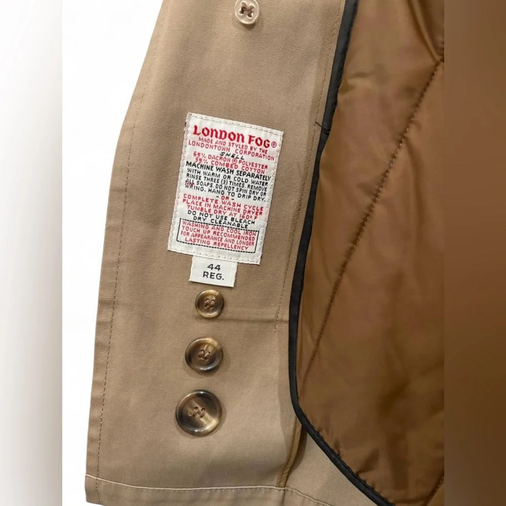 Men's London‎ Fog Trench Coat Khaki Tan Size 44 Large Removable Liner Quilted